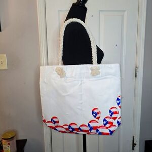 NwoT White Tote Bag Design with Puerto Rican Balloons Flags .